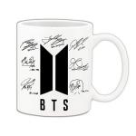 Mug Morning BTS Merch BTS Products for Girls BTS Accessories BTS Merchandise Black Signature and Logo on BTS Ceramic Mug 325ml (White)