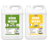 FLISKO Dishwash Liquid Green 5L And Yellow 5L Removes Tough Grease & Odour, No Harmful Residue, Antibacterial, Child Safe