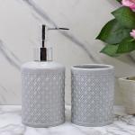 Kookee Ceramic Bathroom Accessories Set of 2 includes Soap Dish and Soap Dispenser Pump used to refill Liquid Bath Gel, Lotion, Shampoo, Conditioner, Bodywash (9605)