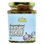 FORE HEALTH Garlic Pickle In Cold Pressed Extra Virgin Olive Oil And Apple Cider Vinegar Blend With Several Healthy Spices, Packed In Glass Jar safe for pickcle storage, lahsun ka achaar jaitoon ke tel mein. (225gm X Pack Of 1)