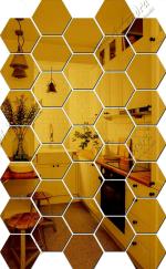 Bikri Kendra - Mirror Stickers for Wall, Acrylic Mirror, Mirror Wall Decor Sticker, Wall Mirror Stickers, Acrylic Stickers, Wall Stickers for Hall Room, Bedroom, Kitchen. (Hexagon Golden Pack of 40)