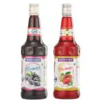 Manama Blueberry Syrup and Strawberry Syrup | 750ML Each | Mixer for Mocktails, Cocktails, Drinks, Juices, Beverages | Pack of 2
