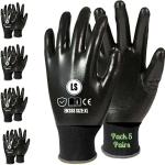 ETS Handpro Reusable Nitrile Coated Work Safety Industrial Gloves/Gardening Gloves/Cotton Hand Gloves/Industrial Gloves for Men & Women Stretchable Size XL (Pack of 5 Pairs Black) (Black)