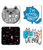 Whats Your Kick Cat Lover I Am A Cat Person Quotes Printed Set of 4 Coaster With Metal Stand