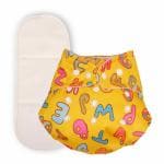 Deedry Oeko-Tex Certified Unisex Washable & Reusable Diapers with Adjustable Snap Buttons (One Size Perfect Fit) , comes with Absorbent Inserts/Pads- (3Months- 3Years) (ABC Alphabet-Yellow, With 1 Insert)