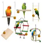 Sage Square Wooden Bird Toys Combo Ladder Wheel Platform Perch Swing For Budgie Parrot Cockatiel Parakeet