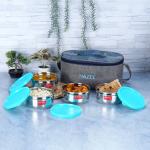 HAZEL Tiffin Box for Office Men & Women Stainless Steel Lunch Boxes Set of 4 with Lunch Bag