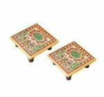 SOFTWEAR EXIM MARBLE PUJA CHOWKI WITH LOTUS PRINTED FOR ALL PURPOSE Marble All Purpose Chowki-C