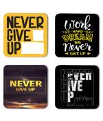Whats Your Kick Positive Thinking Never Give Up Quotes With Yellow Background Printed Set of 4 Coaster With Metal Stand