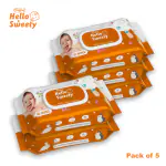 UNIJOY Hello Sweety Baby Wet Wipe Enriched with Vitamin E | Each 80 wipes - Set of 5 |98% Water Base | New Born Baby Wet Wipes Incomplete
