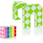 TOYDEN Kipa Gaming Twist Puzzle Magic Snake Cube 48 Pieces Blocks Geometric Brain Teaser Ruler Toy (Green, White)