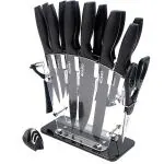 Agaro Grand 17Pcs Kitchen Knife Set With Acrylic Stand, High Carbon Stainless Steel, Professional Chef Knife Set For Kitchen, (13 Knifes + Acrylic Stand +Scissors +Peeler & Knife Sharpener, Black)