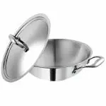 Vinod Platinum Triply Stainless Steel Kadai with Stainless Steel Lid 4.8 Litres Capacity (28 cm Diameter) | 28 cm Stainless Steel Kadhai with Lid - Silver (Induction and Gas stove Friendly)