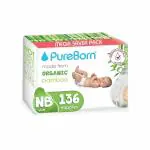 PureBorn Diapers, Master Pack - Size 1, 136 Pcs