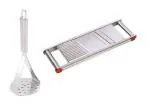 URBAN BUY Stainless Steel Potato Masher With Stainless Steel Jumbo Slicer Multipurpose Potato/Onion Slicer and Vegetable Slicer and Multicolour, Pack of 2