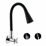 SPAZIO Lybra Brass Sink Cock Tap/Sink Faucet with Black 360 Degree Flexible Silicon Swivel Spout & Dual Flow Pattern, Hot/Cold Water for Kitchen Sink, Wash Basin, Chrome Finish with Wall Flange