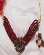 S Traditional Kundan with Beads Designer Wedding Jewellery Choker Necklace Set for Women & Girls ( Maroon)