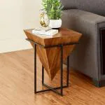 SMAART CRAAFTS Rhodes Solid Wood END Table for Living Room | Solid Mango Wood | Designer Shaped Iron Base