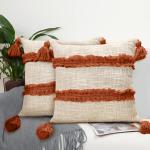 BirdWing Boho Decorative Throw Pillow Covers with Tassel and Lace for Couch Bed Sofa, Cotton Accent Cushion Covers 14 x 14 Inch 36 x 36 cm,Pack of 2, Cream Rust