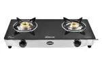 Sunflame Diamond Black Glass Top Stainless Steel 2 Brass Burner Gas Stove