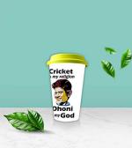 AKP SUBLIMATION MSD Cricket is My Religion Theme Multicolor Ceramic Tumbler with Yellow Lid 350 ml
