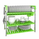 LEOPAX Metal Kitchen Dish Rack with 3 Layer Plastic Shelf | Kitchen Utensils Stand | Kitchen Dish Stand | Kitchen Organizer Stand - Green (62 x 26 x 52cm)