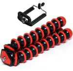 Eloies Phone Tripod, 11 inch Portable and Flexible Adjustable Cell Phone Stand with Universal Clip Compatible with iPhone Android Phone Compact Digital Camera Sports Camera GoPro (Red & Black)