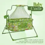 NHR Fun Baby Cozy New Born Baby Cradle Bassinet with Mattress, Pillow Mosquito Net and Swing (Green)