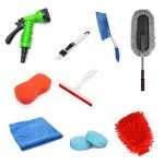 Kanya Car Cleaning Accessories Full Interior And Exterior Combo kit Pack (Microfiber Duster,Cloth 300GSM 40x40Cm,Water Spray Gun,Ac Brush,2Pcs Magic Tablet,Hand Gloves,Brush,Sponge,Wiper) - Pack of 9