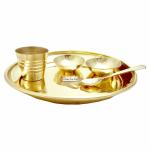 Prisha India Craft Religious Spiritual Item, Home Temple Brass Puja Thali Set, 4 Inch