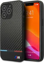 BMW iPhone 13 Pro Max Case [Official Licensed] by CG Mobile Carbon Central Stripe With Tricolor Line | PU Carbon Fiber | Shock Absorption Protective Case/Cover Designed For iPhone 13 Pro Max (6.7-Inch) - Tricolor/Black