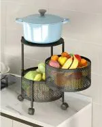 SHOPARAM Round Multi-Purpose Trolley Storage Organizer and Kitchen Accessories Items for Kitchen Storage Rack Square Design Fruits & Vegetable Onion Cutlery (2 Layer)