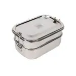 JVL Silver Stainless Steel Medium Size Rectangle Double Layer Tiffin With Inner Plate