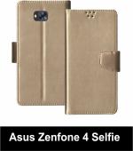 Sbms Asus Zenfone 4 Selfie Gold Artificial Leather Shock Proof Flip Cover