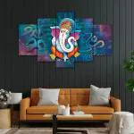 Perpetual Ganesha Painting for Wall Decoration - Set Of 5, 3d Scenery Wall Painting for Bedroom Large Size with Frames for Wall Decor and Home Decoration, Hotel, Office ( 75 CM X 43 CM)