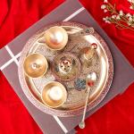 NIKSA HOMES Brass Pooja Thali with Gift Box | Speacial Pooja Set | Ghanti, Diya, Agarbati Stand, Spoon, Katori, Plate Set | for Navratri Pooja, Diwali Pujan, Arti | Gift Box | Silver