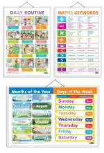 GO WOO Combo of 3 MATHS KEYWORDS, MONTHS OF THE YEAR AND DAYS OF THE WEEK and DAILY ROUTINE Charts