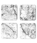 Whats Your Kick Marble Texure White Marble Texures Printed Set of 4 Coaster With Metal Stand