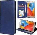 Unistuff Faux Leather Back Case Flip Cover for Motorola Moto E4 Plus with ID Card Slot | Foldable Kickstand | 2 Card Slot | 1 Cash Slot - Executive Blue, 61930