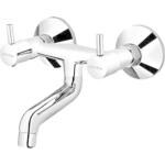 Plantex Pure Brass Wall Mixer with Double Handle Sink/Basin Water Tap for Bathroom with Brass Wall Flange & Teflon Tape Wall Mount (ICO 916, Chrome Finish)