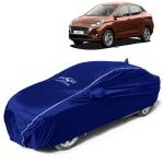 Kingsway 100 % Water & Dustproof Sigma Car Body Cover With Mirror & Antenna Pockets, Perfect Fit With Inner PVC Taping, Suitable For Hyundai Aura, Model Year : 2020 Onwards, Color : Navy Blue With Silver Lining
