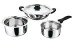 Home Zone - 4 Pcs Kitchen delight set (15cm Sauce Pan (1L), 22cm Kadai  With Lid (1.9L), Tope (1.9L)