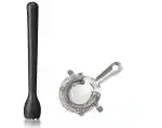 Dynore Stainless Steel Cocktail Strainer With Black PVC Muddler- Set of 2