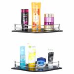 See Inside Black Flower Corner Shelf for Bathroom and Kitchen 9 inch x 9 inch (Set of 2)