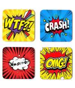 Whats Your Kick Funny Vectors Wtf Crash Omg Quotes Printed Set of 4 Coaster With Metal Stand
