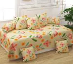 Chhilakiya Peach Floral Cotton Diwan Set- Lxw- 88X59 Inch (Set Of 8)