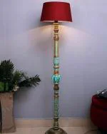 CYPRESS Antique Wooden Floor Lamp Floor Lamps Night Lamp Shade Side Lamps Light Decoration for Home, Living Room, Bedroom Bedside, Mandir, Hall, Decoration Items for Home Decor (Red)