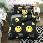 Parda Online TC 400 Yellow and Black Smiley Polycotton Queen Bed Sheet with 2 Pillow Covers (Pack of 4)