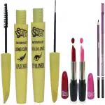 SWIPA Mascara Eyeliner, pink Red Lipstick, eyebrow Pencil (Pack of 5)