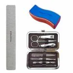 Majestique Professional Manicure and Pedicure Set - 7pcs Multi-Use kit, 4 Way Buffer and Nail Filler - Color May Vary